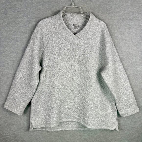 T by Talbots 2X Snowflake Quilted Wrap Neck Pullover Top Gray Silver Metallic - Picture 3 of 12